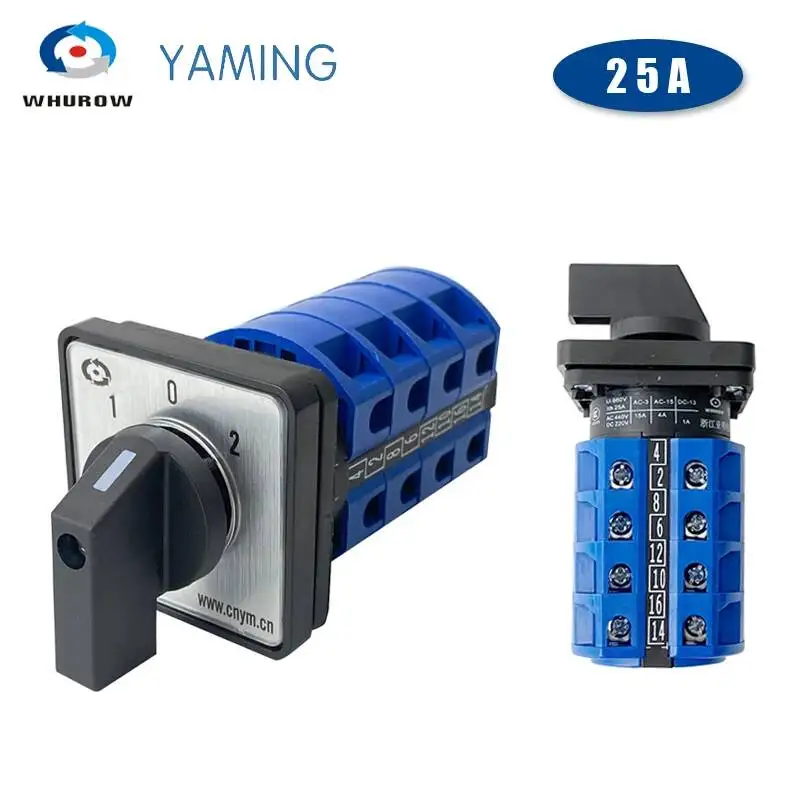 25A Silver Contact 4 Poles 3 Position LW26-25/4 Control Motor Circuit Universal Changeover Rotary Cam Switch YMW26