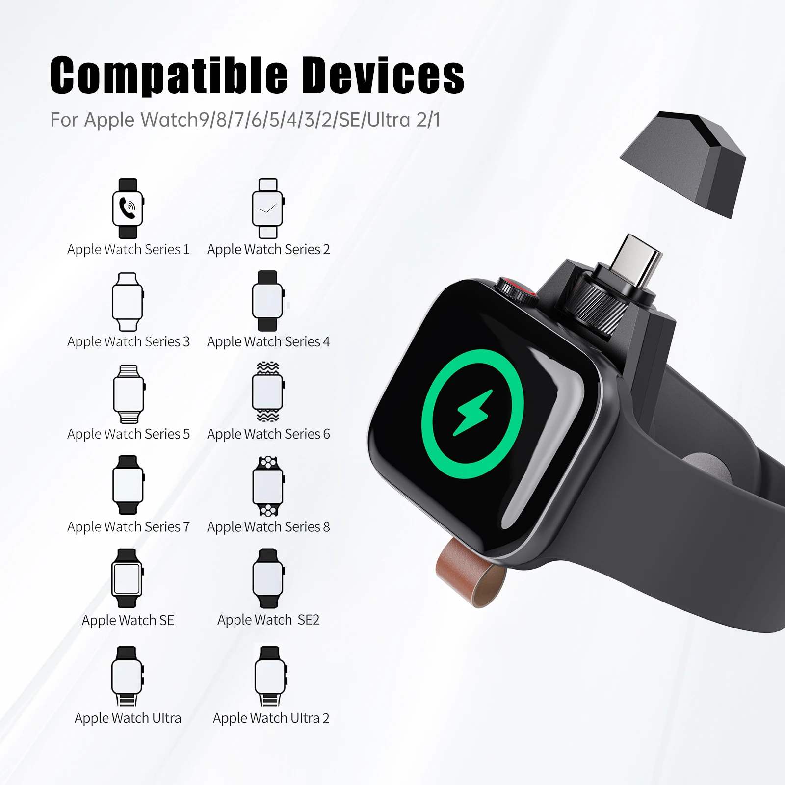 2 in 1 Portable Magnetic Wireless Charger For Apple Watch Series 9 8 Ultra 7 6 5 4 3 Fast Charging Type C Charger Dock Station