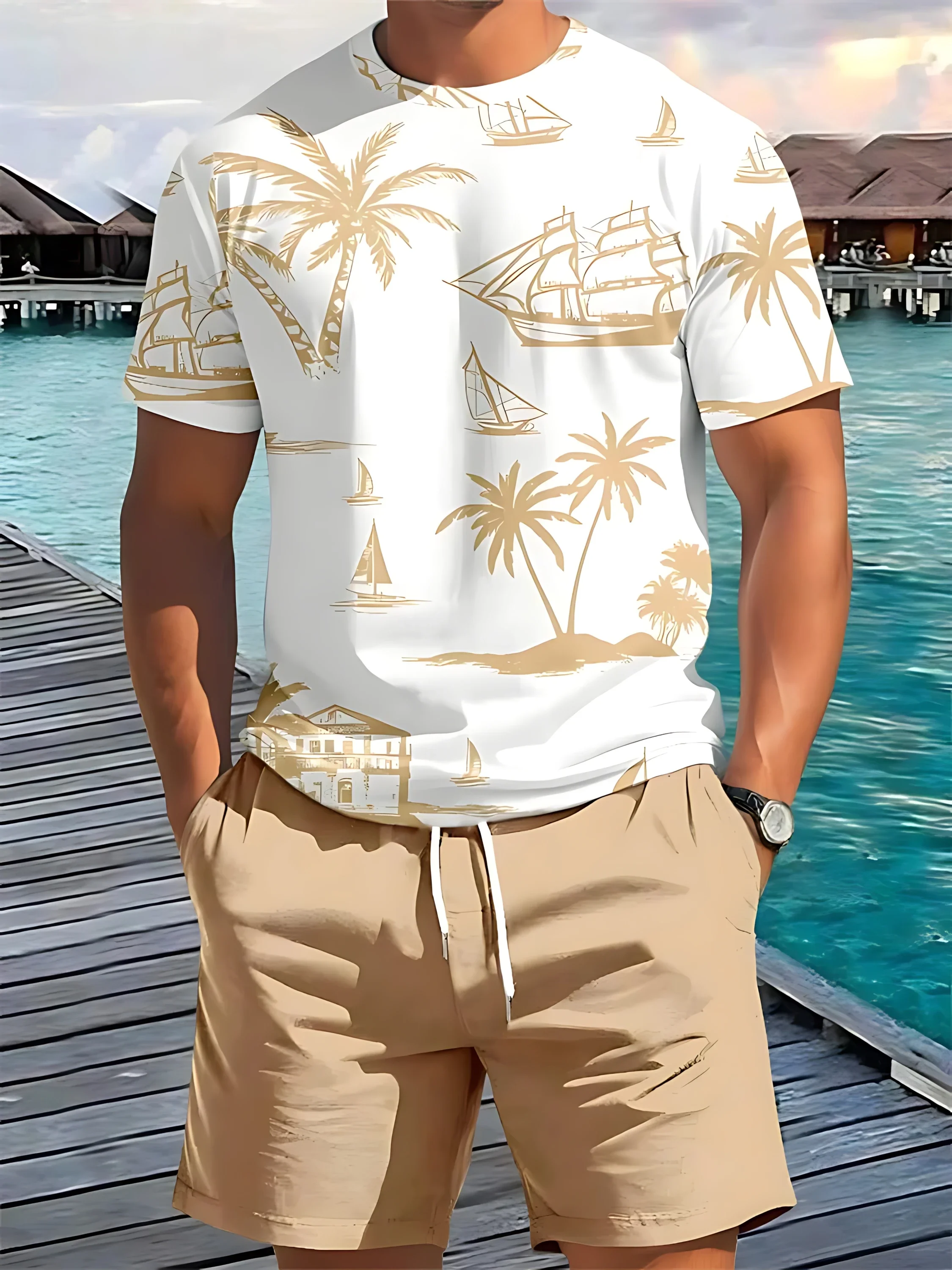 

Summer Casual Comfort Men's Suit Hawaiian 3D Printing Outdoor Sports Training Men's Beachwear