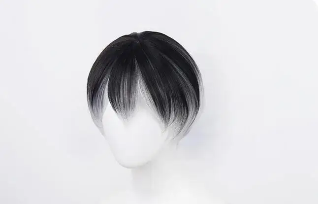 Cabelo sintético curto Cosplay Perucas Traje, preto Gradientemente Branco Peruca, Cap