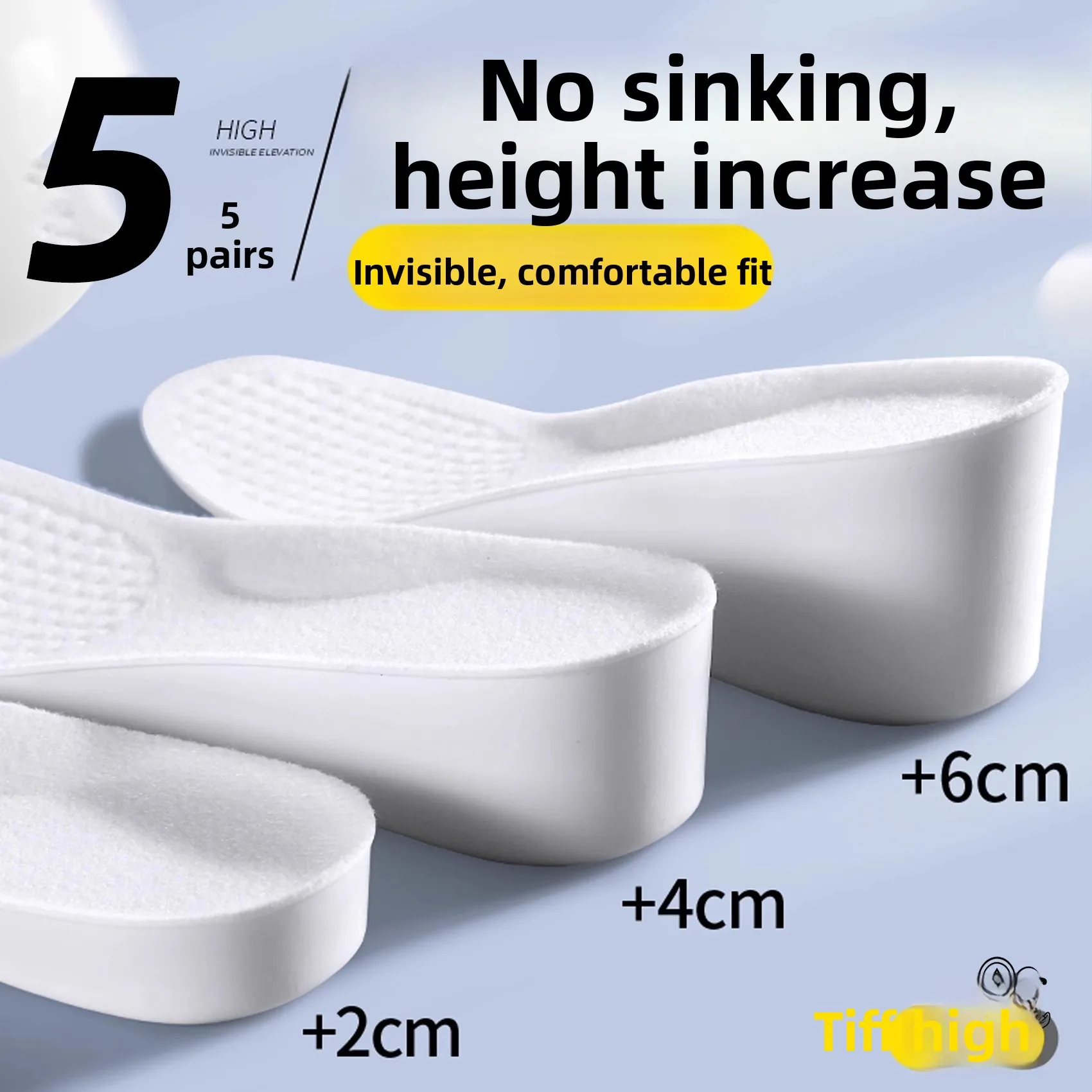 Invisible Heightening Shoe Inserts Men's Women's Non-Sink Comfortable Shock Absorption Arch Support 6cm Internal Heightening