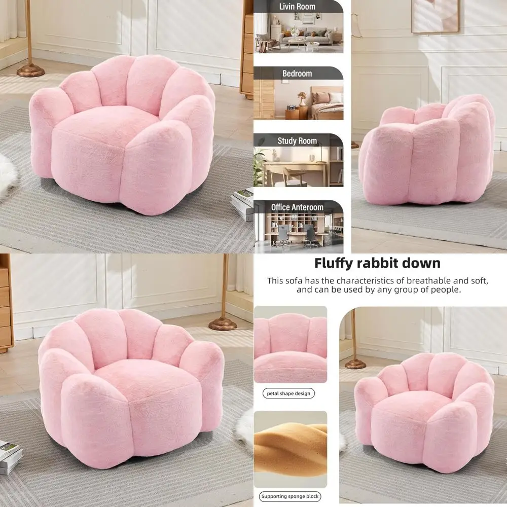 Poltrona a sacco per adulti in pelliccia sintetica ultra morbida, divano singolo a forma floreale, sedia da lettura oversize per il comfort del soggiorno