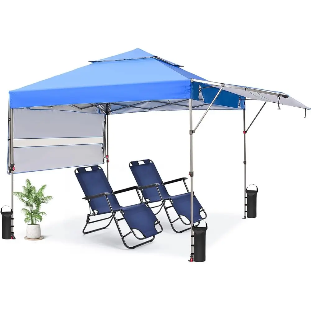 

Instant 10x10 Pop-Up Canopy Tent with Silver Coated 150D Fabric, 2 Awnings, 4 Ropes, 8 Stakes, 4 Weight Bags, and Carry Bag, Blu