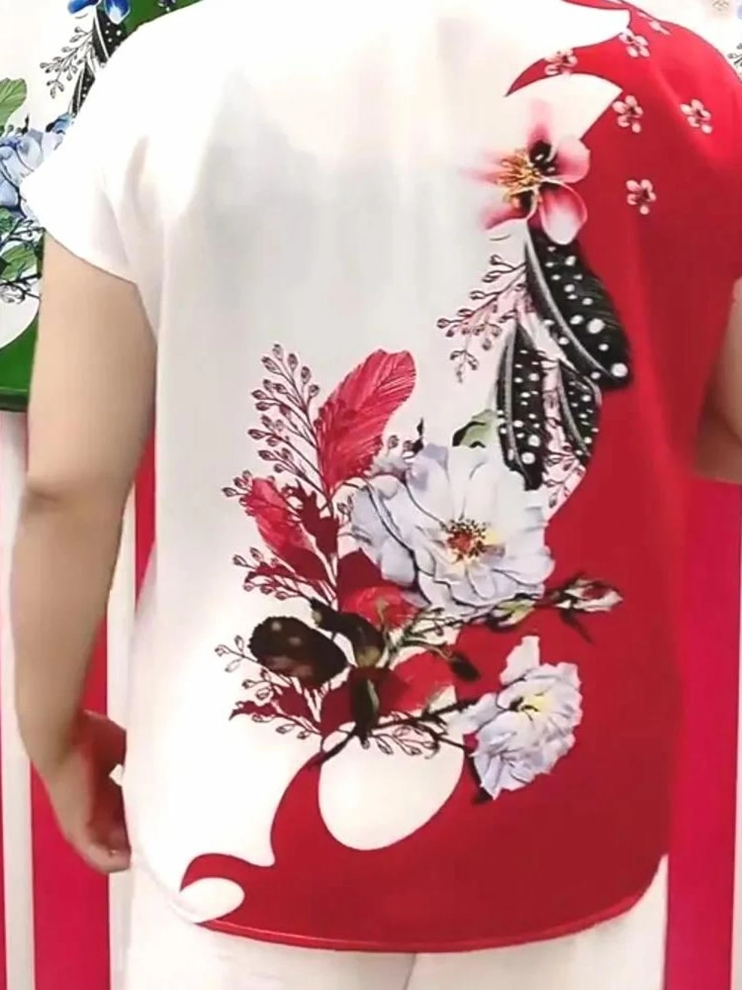 Summer Loose Silk Print ort Sve Lightweight Comfortable Small irt Water Ink Ice Silk Loose Fit Ladies Summer Top