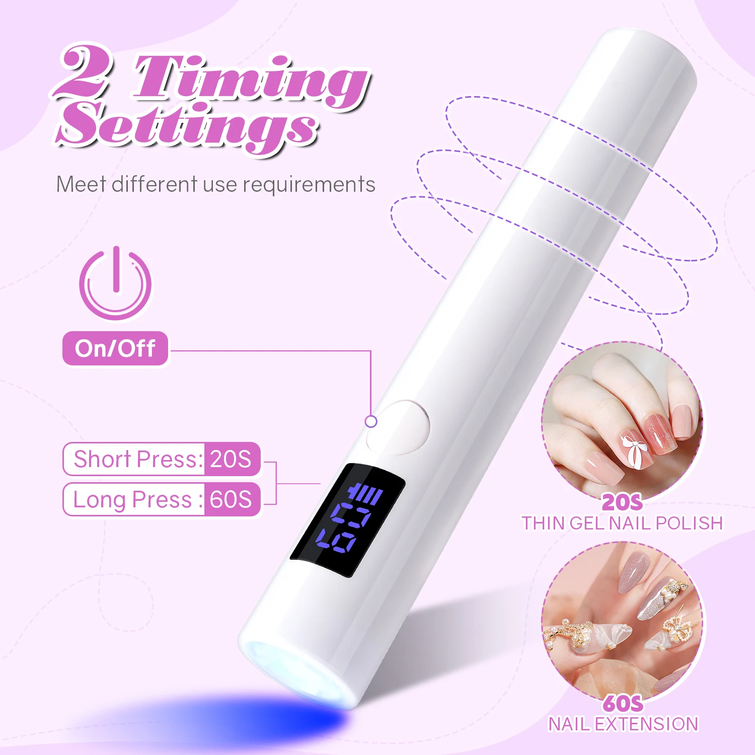 Mini portátil UV LED Nail Lamp, recarregável, portátil, Gel de secagem, sem fio, secador de unhas, Lanterna Pen