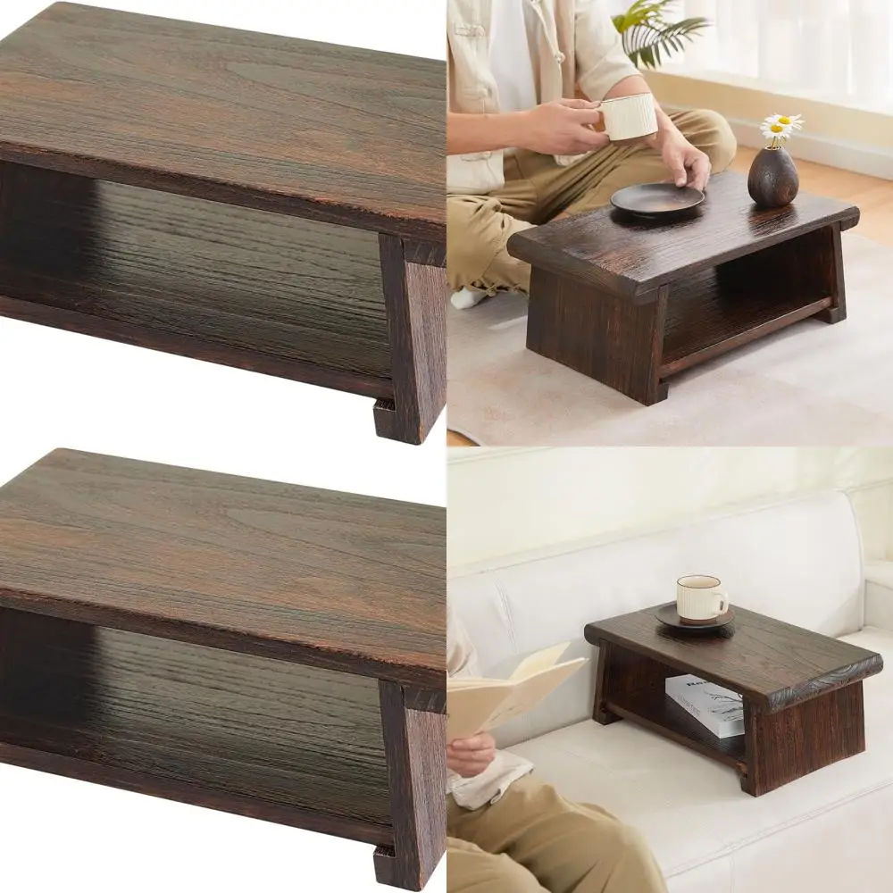 

Compact Wooden Low Table for Meditation and Living Room, Brown, 19.7 x 11.8 x 7.9