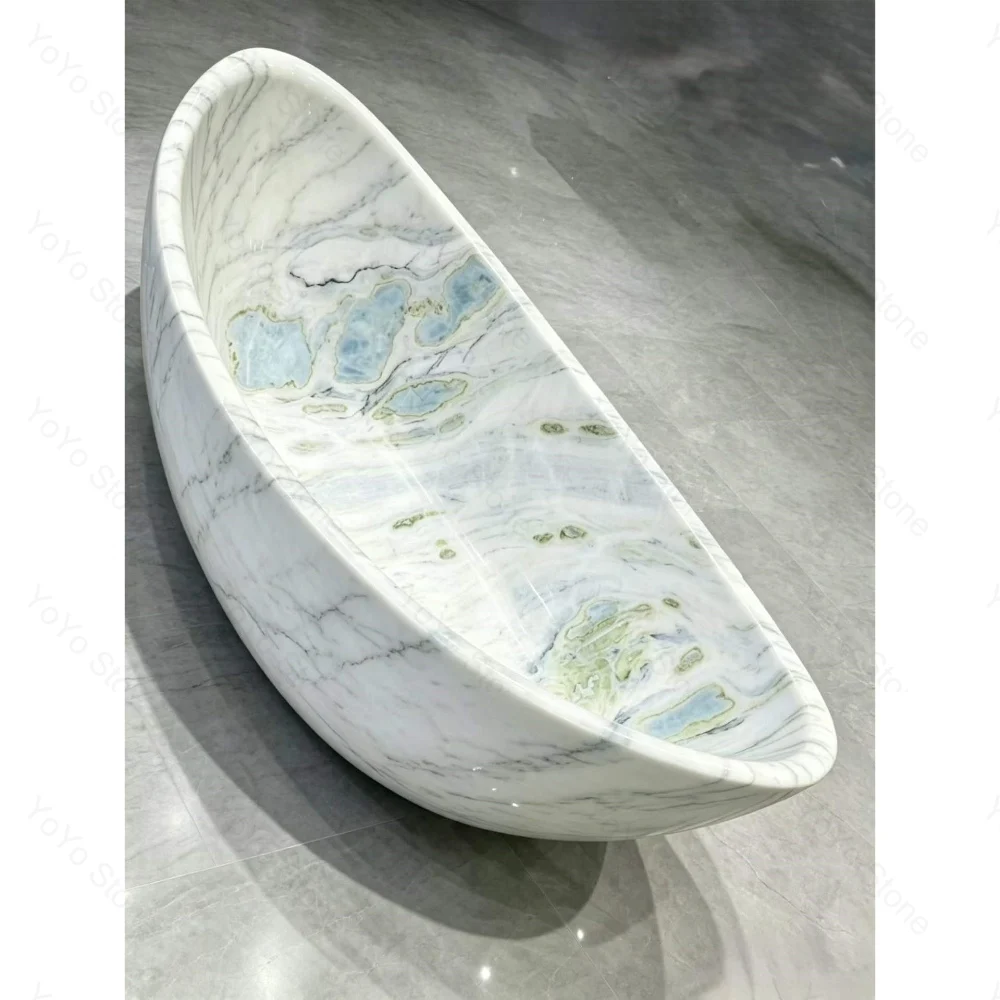 #￥Luxury Natural Marble Freestanding Bathtub Hand Carved Natural Stone Bath Tub European Style for Bathroom Spa Hotel Interior
