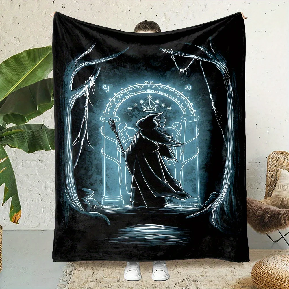 Magic Wizard & Dungeon Doorway Printed Fleece Throw Blanket, Contemporary Style, All-Season, Reversible, Fabric, Polyes