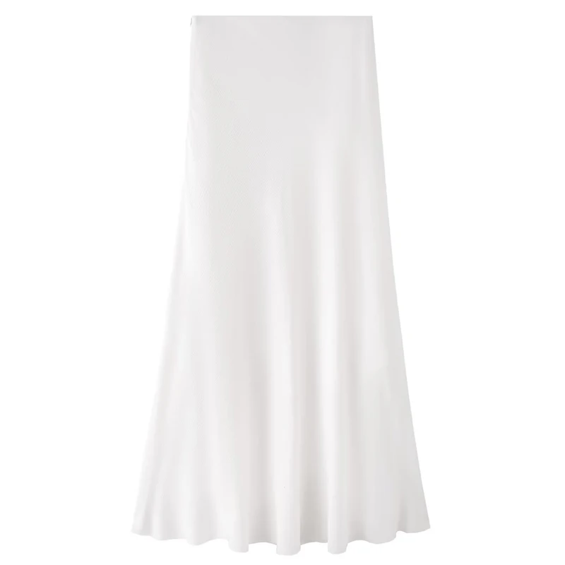 تنورة نسائية ميدي عالية الخصر من الكتان لصيف 2025 نمط غير رسمي رقيق لون نقي تنورة طويلة مريحة للتنقل تنورة على شكل حرف a