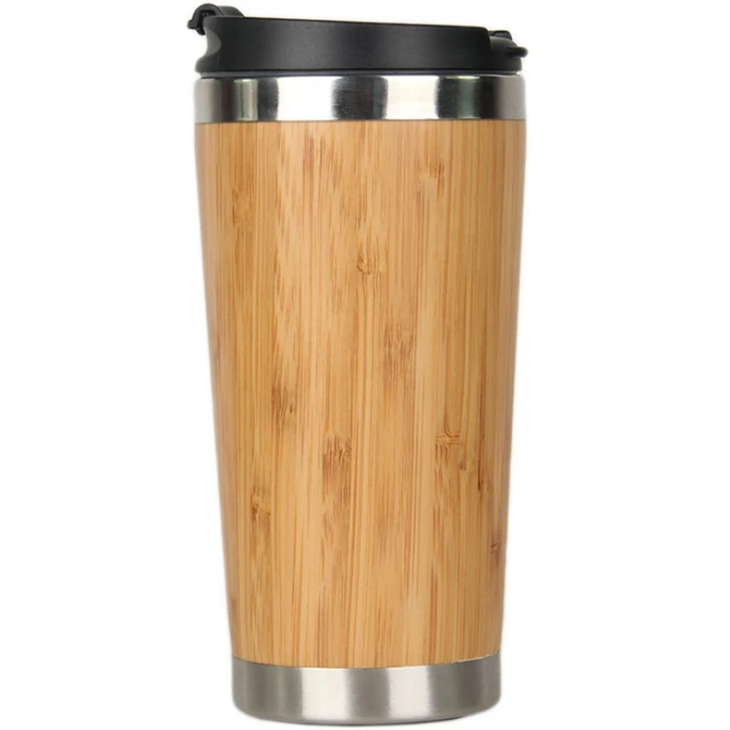 Promotion! 450Ml Bamboo Coffee Cup Stainless Steel Coffee Travel Mug With Leak-Proof Cover Insulated Coffee Accompanying Cup Reu