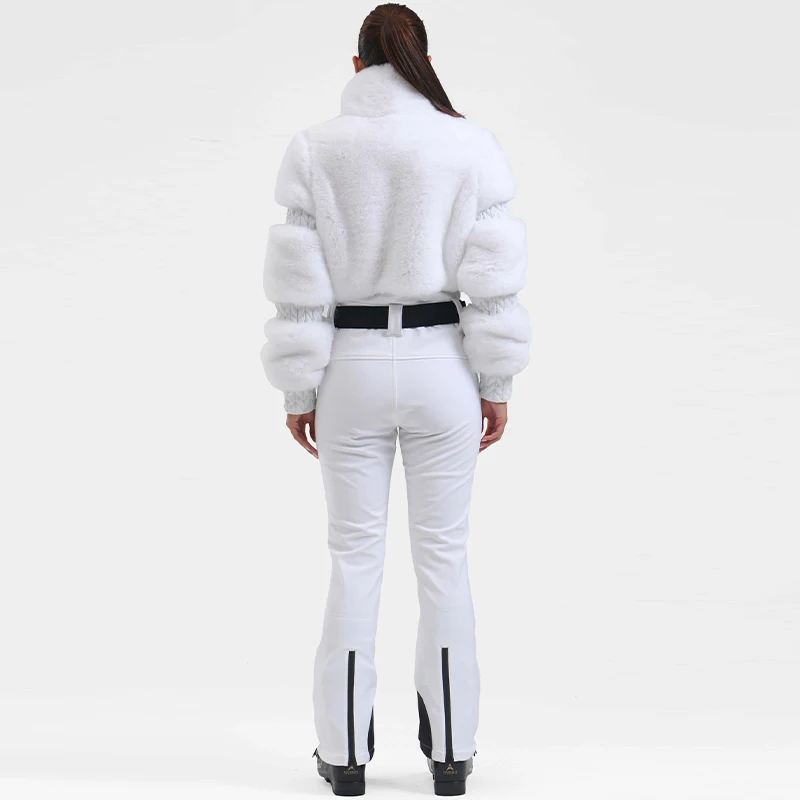 女性の人工毛皮パッチワークジッパージャンプスーツスリムフィット暖かい冬服通勤コート 2025 女性の新しいファッション服