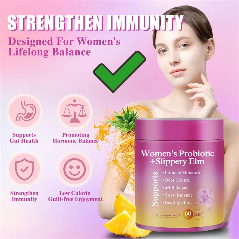 

Women's Probiotics Gummies Blend for PH Yeast Balance with Prebiotics & Lactobacillus - Supports Healthy Vaginal Flora And Odor