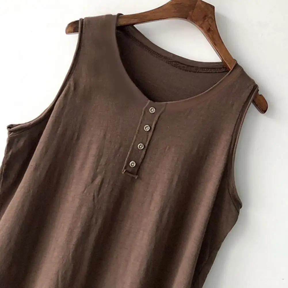 

Женский летний жилет без рукавов, однотонный пуловер с пуговицами, свободный пуловер, повседневная одежда, повседневная женская летняя футболка для тренировок