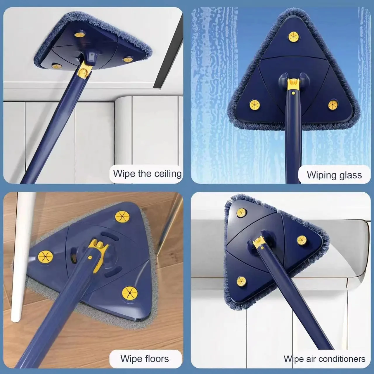 Triangle Cleaning Mop Telescopic 360° Rotatable Adjustable Microfiber Mop with 4 Mop Pads Floor Household Cleaning Ceiling