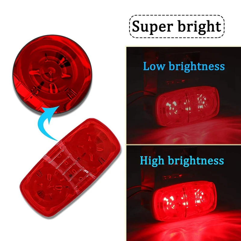 8X Led Camper Exterior Lights RV Trailer Marker Lights Double Bullseye Side Fender Lights 10 Diodes Lights 4 Red+4 Amber