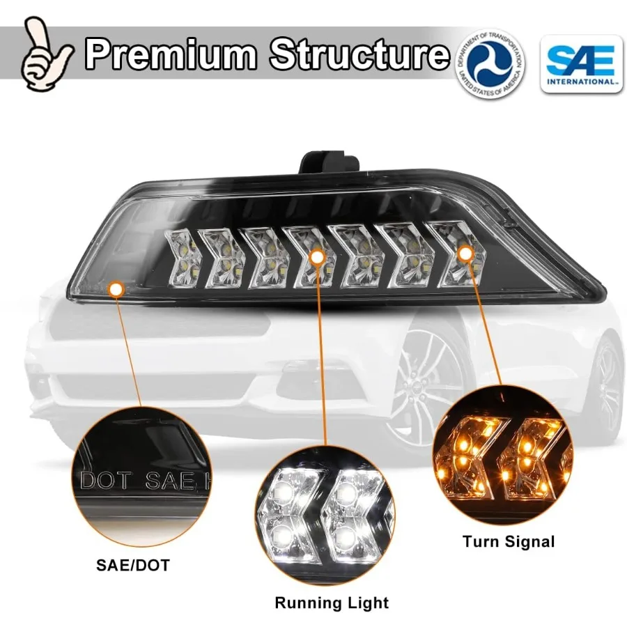 أضواء الضباب لفورد موستانج 2015 2016 2017 مجموعة مصابيح الضباب القيادة الضباب ضوء الجمعية استبدال 1 زوج واضح عدسة تعزيز Visib