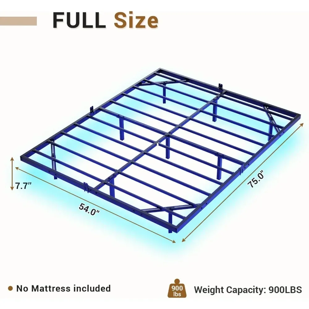 Schwebender Bettrahmen in voller Größe mit LED-Leuchten, Metallplattform-Vollbett, kein Federkernmatratze erforderlich, einfach zu montierende Möbel