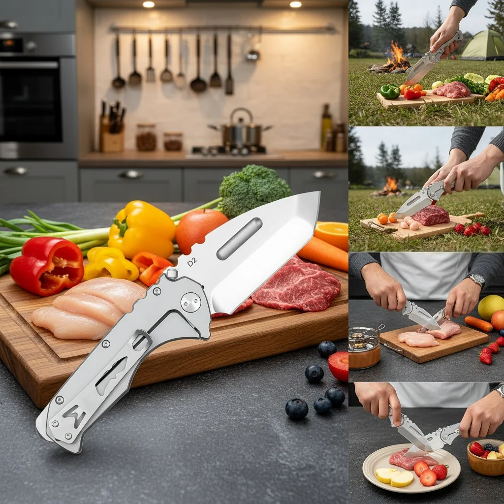 Cuchillo Plegable de Acero Inoxidable, Cuchillo de Corte, Cuchillo Multifuncional, Uso Diario, Camping al Aire Libre, Senderismo