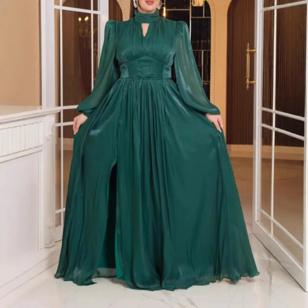 Vestido de sereia elegante de inspiração francesa, decote quadrado, malha transparente, mangas de sino, cintura justa, emagrecimento, cor sólida