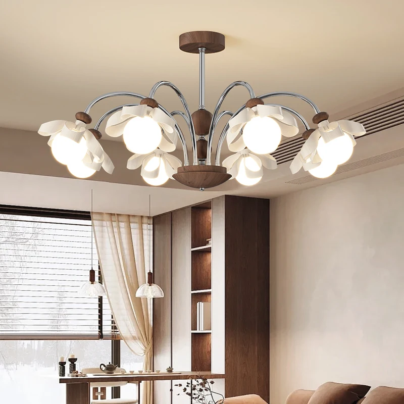 Medieval Pleated Living Room Chandelier French Flower Chandelier Atmospheric Dining Room Chandelier Lamps Retro Hall Main Lamp