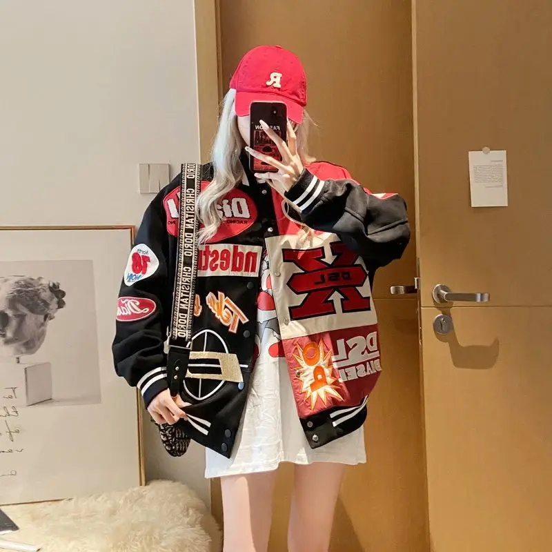 

Harajuku Sle American Baseball Jaet ex Spring Autumn High Street Hip Hop Motorcycle Coat Youth Faion Cotton Jaet
