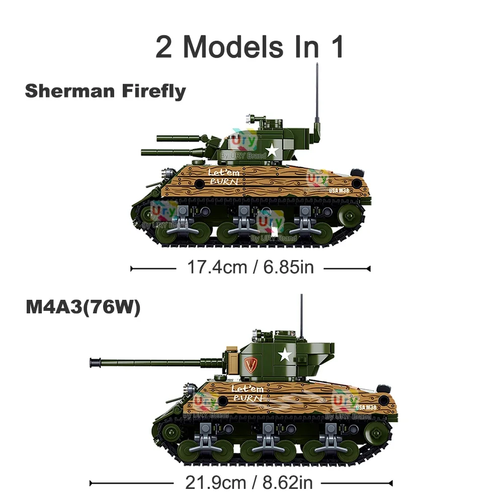 Sluban 2in1 WW2 Military M4A3 Sherman Firefly Tank Model Germany Army Set Soldier Figure DIY Building Block Toy for Boy Kid Gift