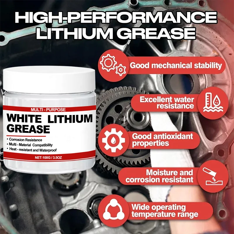 Grasa Lubricante de Litio Blanca Multiusos con Cepillo para Puertas de Garaje, Rodamientos y Automóviles