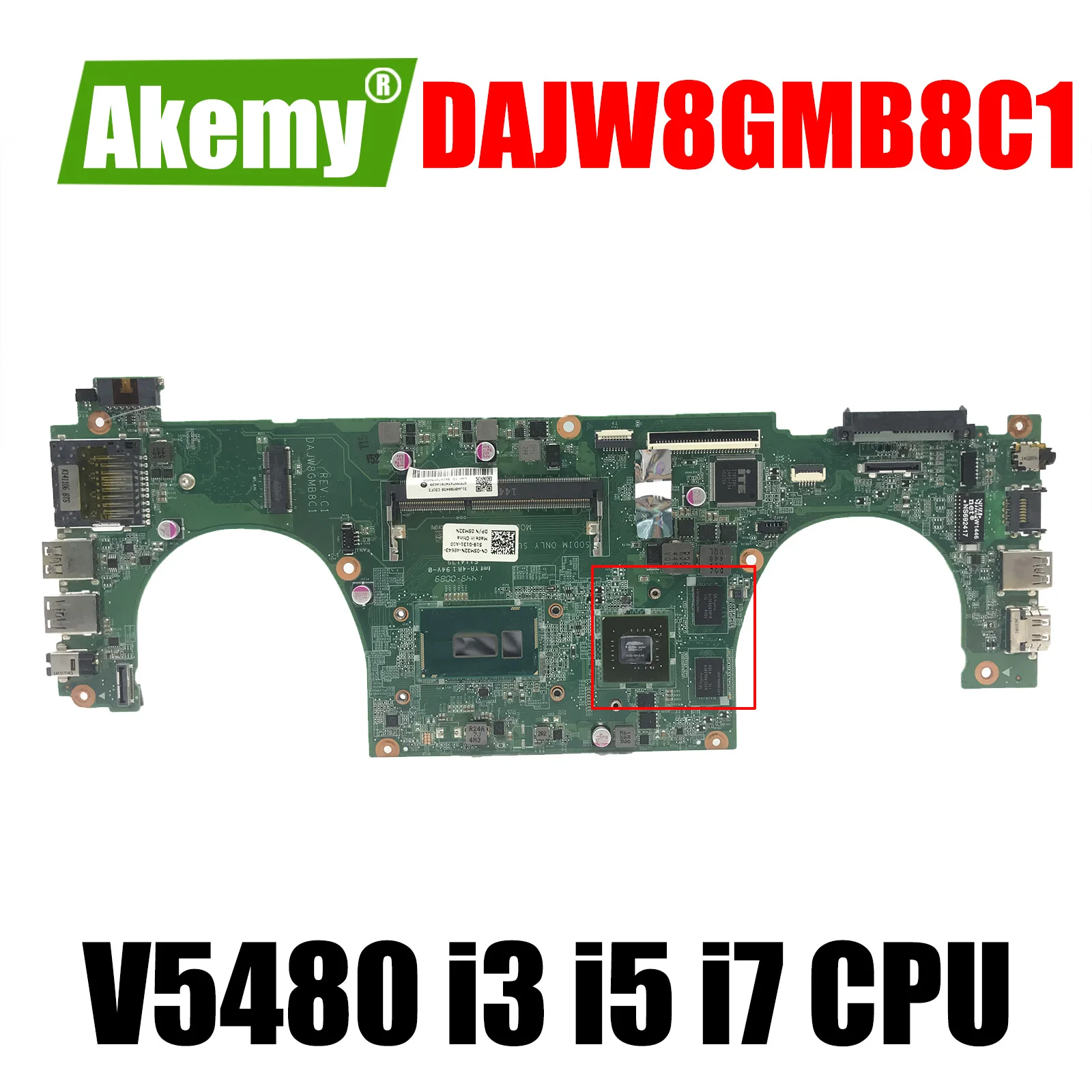 For Dell Vostro 5480 V5480 Laptop Mainboard CN-0Y9V59 0Y9V59 DAJW8GMB8C1 SR1EK N15S-GM-S-A2 I3 Motherboard DDR3 14 DAjW8GMB8C1