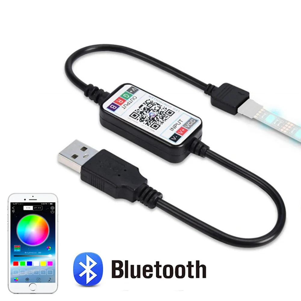 Controlador inteligente Bluetooth USB de 5V, tira de luz LED RGB de 4 pines 5050 2835, conector de 4 pines, cinta controladora de aplicación de