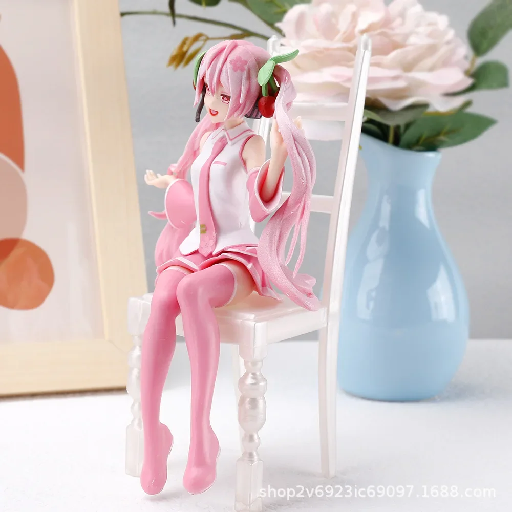 1PCS Pink Hatsune Miku Figure Model Two-Dimensional Animation PVC Virtual Singer Doll Car Ornament Anime Figure With chair