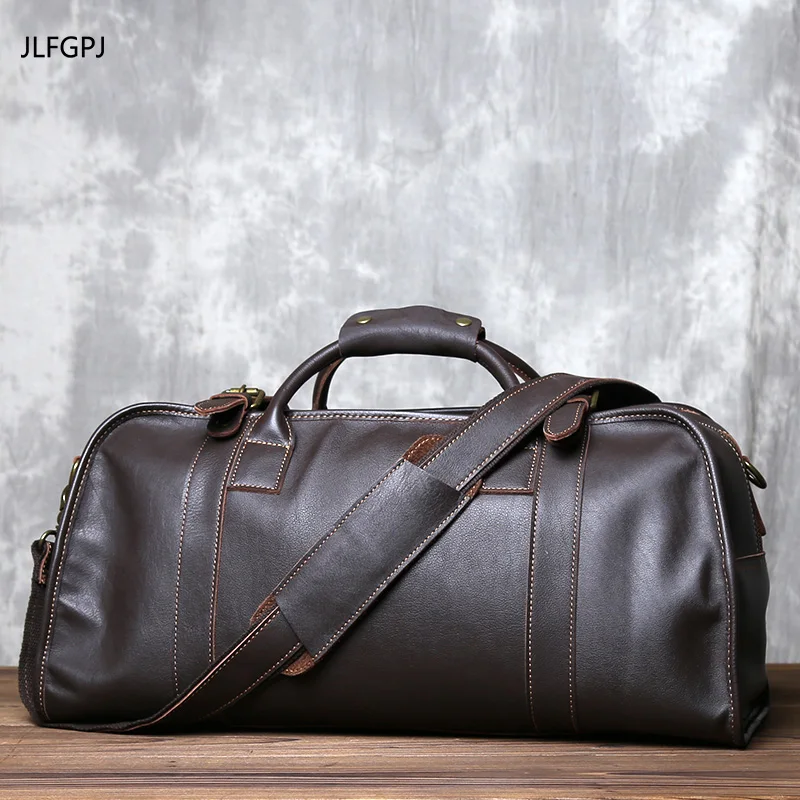 Short Distance Travel Genuine Leather Crossbody Travel Bag For Men's Top Layer Cowhide Large Capacity Casual Hand Luggage Bag