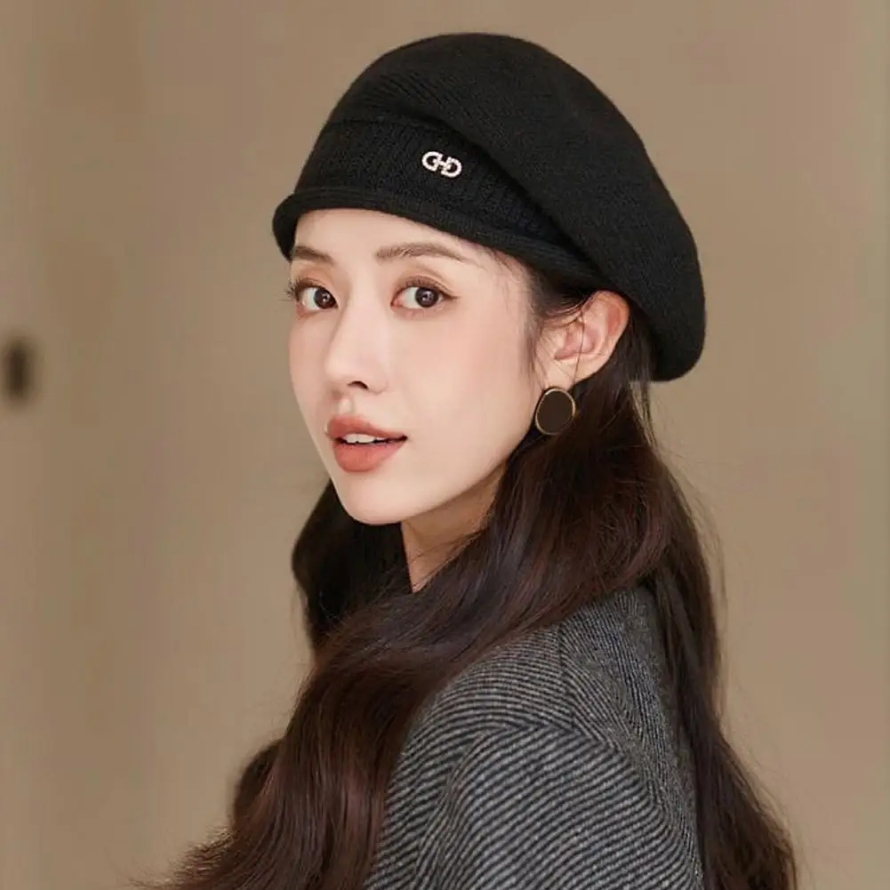 New Winter Thick Hat Female Solid Color Hundred With Knitted Wool Cap Thickened Warm Wool Beret Knitted Velvet Hat