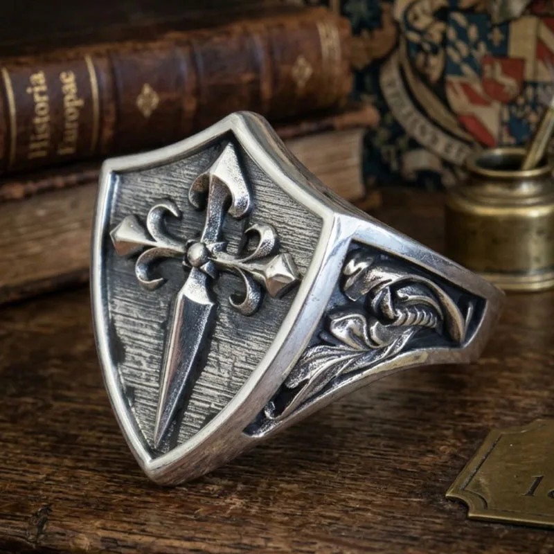 Jazaz 18g Santiago Cross Orden Signet Amulet Mens Rings Customized Real 925 Solid Sterling Silver sz 7-12