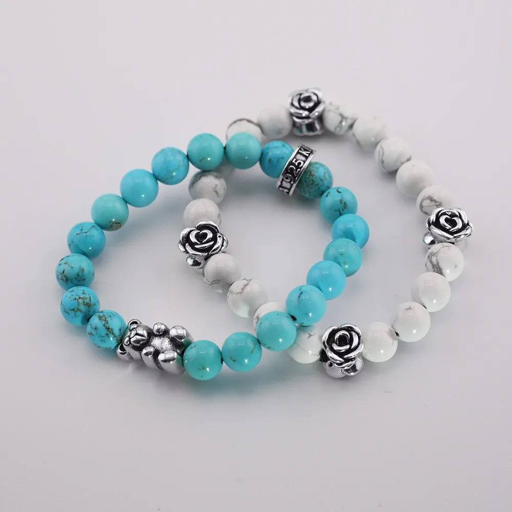 Trendy new turquoise teddy bear, white turquoise rose, personalized, cute, simple, men's and women's bead designs