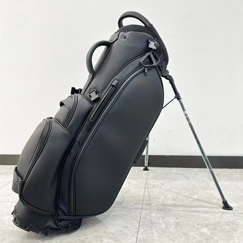 Hot Sale Black PU Leather Golf Bag Custom Logo Stand Attachment Portable Embroidery Golf Stand Bag For Men