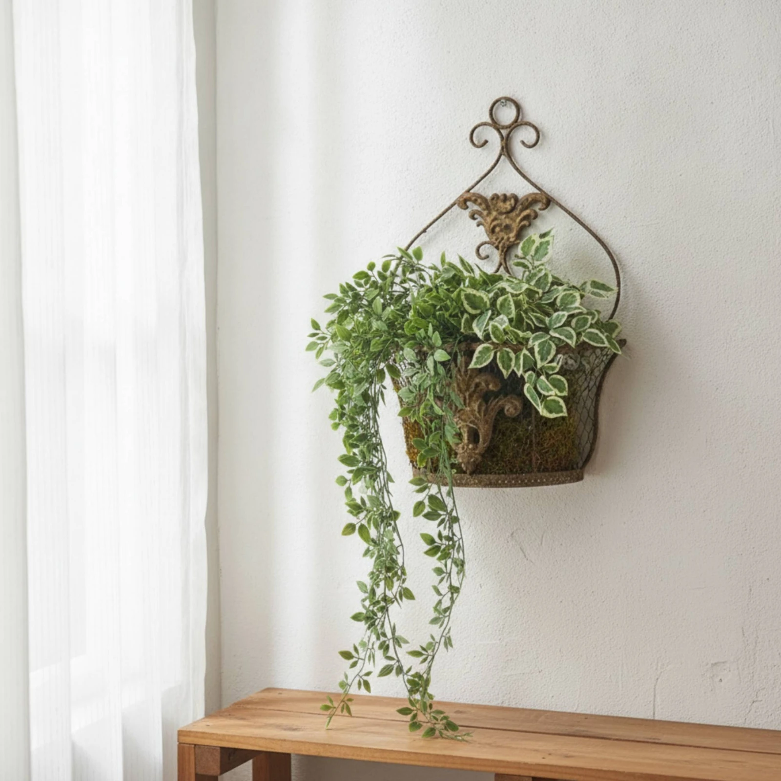 Wall Hanging Planter Basket Scrolling Wall Flower Basket Openwork Rustic for Living Room, Balcony view 3