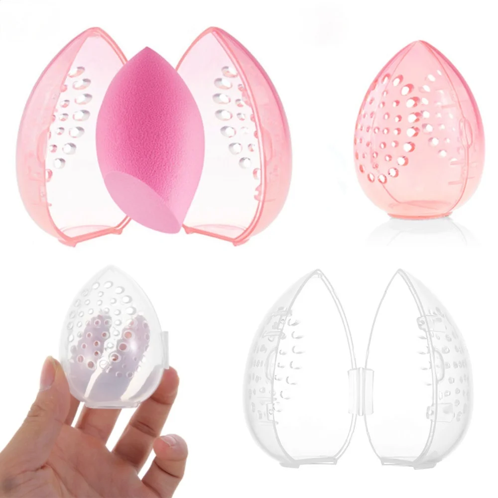 Makeup Sponges Storage Case Multi-hole Waterproof Beauty Sponge Holder Cosmetic Container Stand Teardrop-shaped Transparent Pink