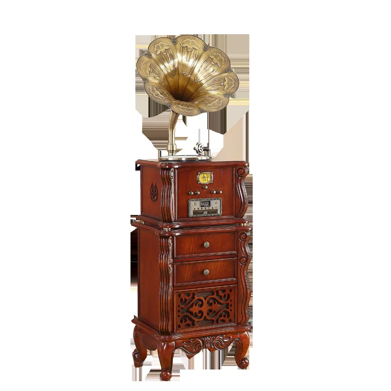 

American solid wood retro phonograph, record player, European antique loudspeaker Bluetooth speaker, classical vinyl record