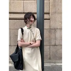 2026 new chinese style women casual daily loose cheongsam dress young lady spring summer fashion cheongsam vestido qipao dress