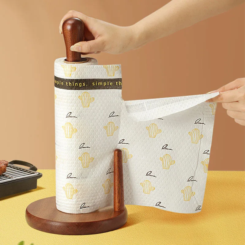 Ebony Rubber Wood Tissue Holder Household Kitchen Living Room Roll Paper Storage Rack