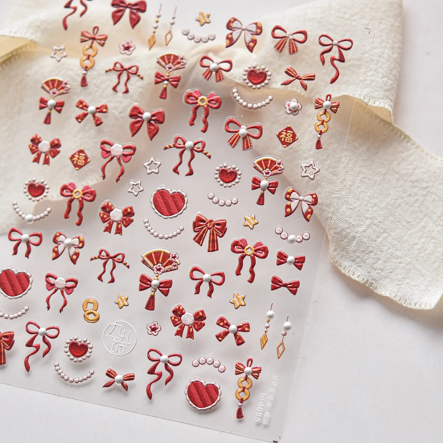 Chal con borlas bordado rojo chino, disfraz de Yunjin, nube 5D, pegatina artística para uñas, lazo, rosa, flor, perla, mariposa, calcomanía para manicura