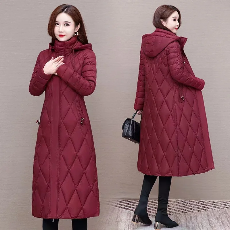 Middle-aged Mother Long Down Jacket 2023 Winter Women Hooded Parkas Coat Female Loose Padded Cotton Thicken Warm Puffer Jackets