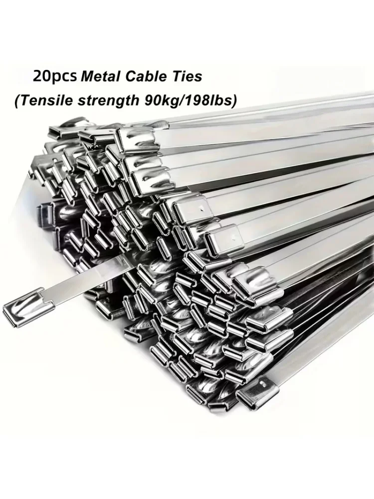 20pcs 10in Stainless Steel Zip Ties | Rustproof Heavy Duty Cable Ties for Automotive, Machinery, Outdoor