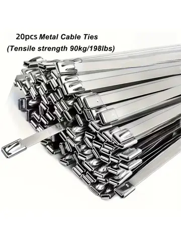 20pcs 10in Stainless Steel Zip Ties | Rustproof Heavy Duty Cable Ties for Automotive, Machinery, Outdoor