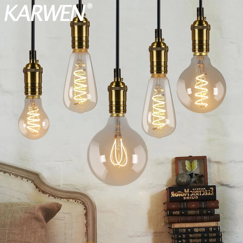 

Retro LED Spiral E14 E27 Filament Light Bulb 4W Warm Yellow 220V C35 A60 T45 ST64 G80 G95 Vintage Edison Lamp Ampoule