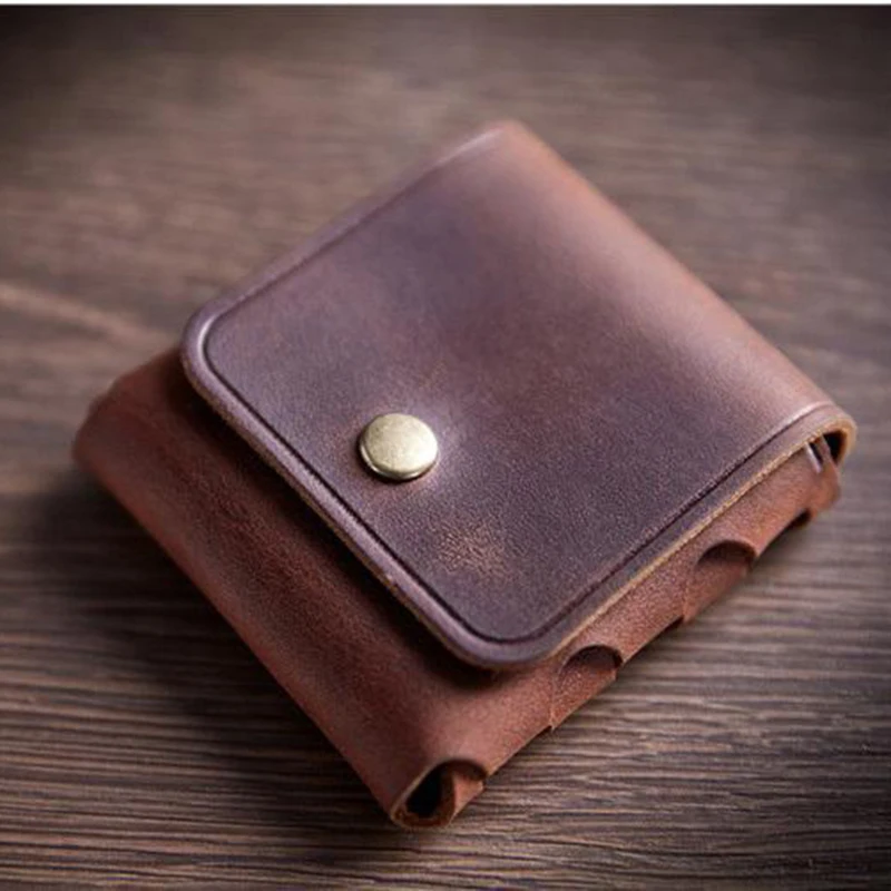 Porte-monnaie en cuir véritable pour hommes et femmes, 100%, petit sac d'argent Vintage en cuir de vache, étui pour écouteurs, pochette de changement Mini porte-monnaie Vintage Original en cuir pour hommes et femmes