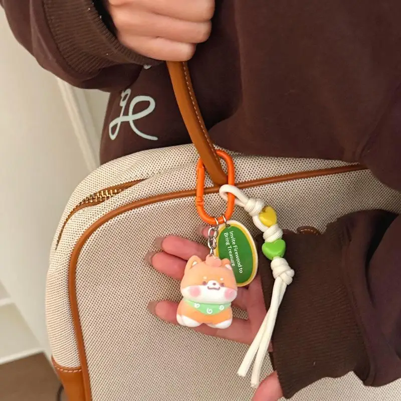 Cute Flocked Shiba Inu Plush Keychain Backpack Charm Blessing Pendant Gift Women