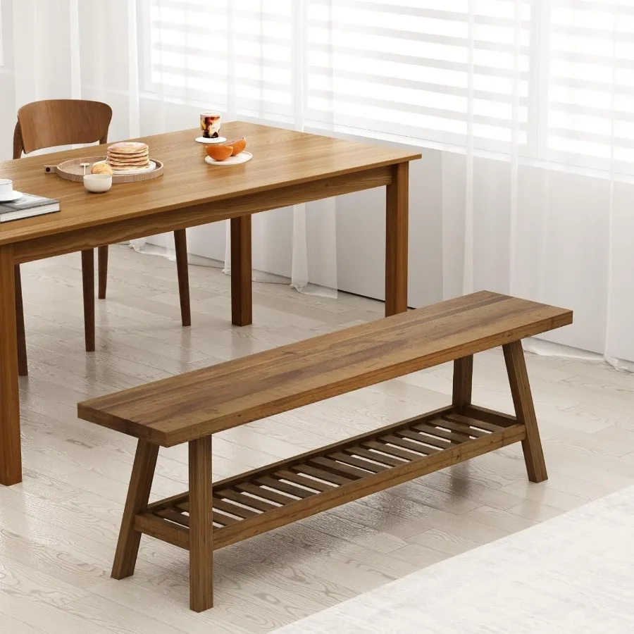 再生木材製ベンチ 長さ55インチ 素朴な農家風玄関ベンチ 隠し収納棚付き 狭い廊下に最適