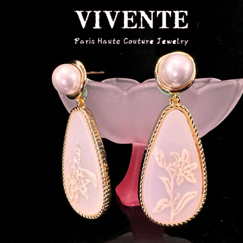 Original New Chinese Natural Shell Pearl Large Water-Drop Eardrops Vintage Court Style High Color Retention Gold Plated Earrings