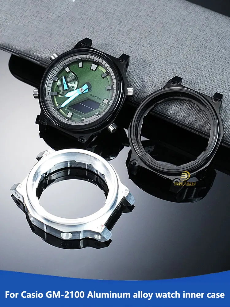 

For Casio GM-2100 Aluminum alloy watch inner case High quality Black Metal Watch movement accessories Send modification tools